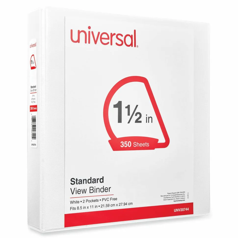Universal Slant D-Ring View Binder, 3 Rings, 1.5" Capacity, 11 x 8.5, White