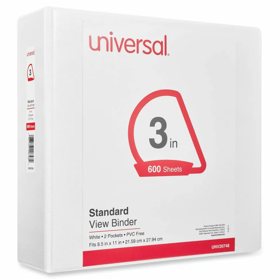 Universal Slant D-Ring View Binder, 3 Rings, 3" Capacity, 11 x 8.5, White