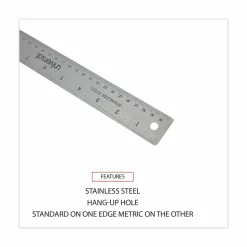 Universal Stainless Steel Ruler with Cork Back and Hanging Hole, Standard/Metric, 12" Long