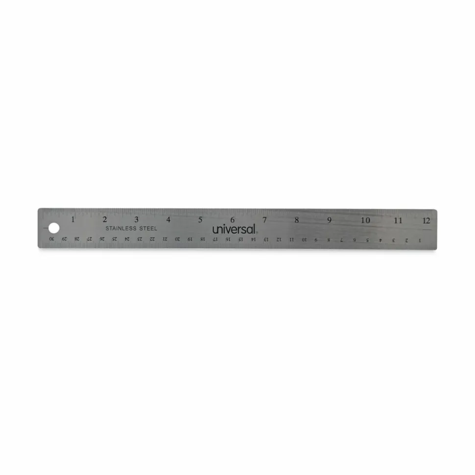 Universal Stainless Steel Ruler with Cork Back and Hanging Hole, Standard/Metric, 12" Long