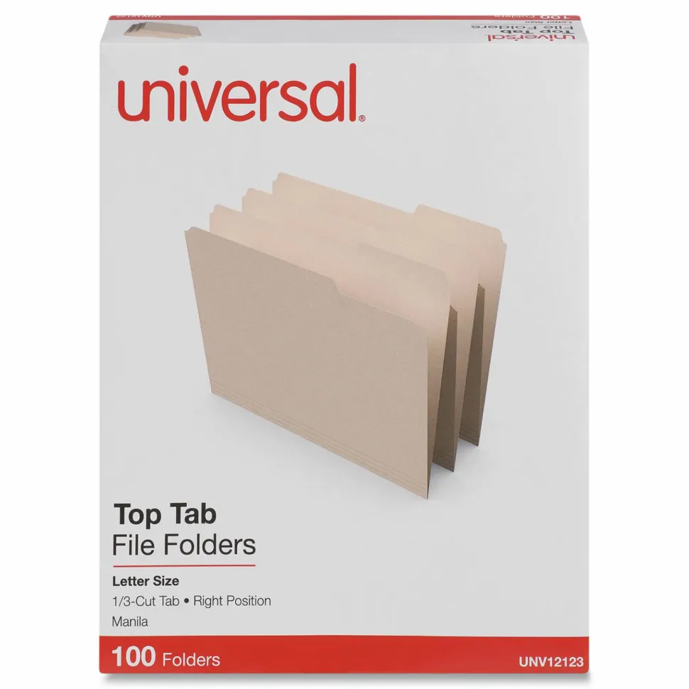 Universal Top Tab File Folders, 1/3-Cut Tabs: Right Position, Letter Size, 0.75" Expansion, Manila, 100/Box