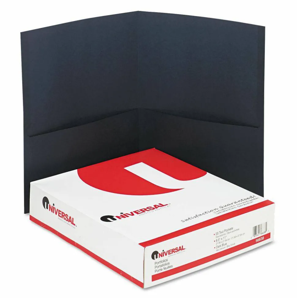 Universal Two-Pocket Portfolios with Textured Covers, Accommodates 11 x 8.5 Sheets, Dark Blue, 25/Box