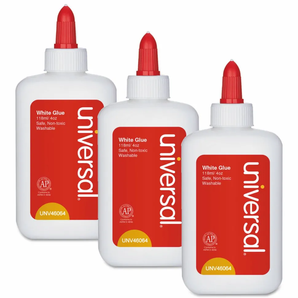 Universal Washable White Glue, 4 oz, Dries Clear, 3/Pack