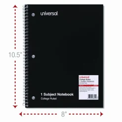 Universal Wirebound Notebook, 1-Subject, Medium/College Rule, Assorted Cover Colors, (70) 10.5 x 8 Sheets, 4/Pack