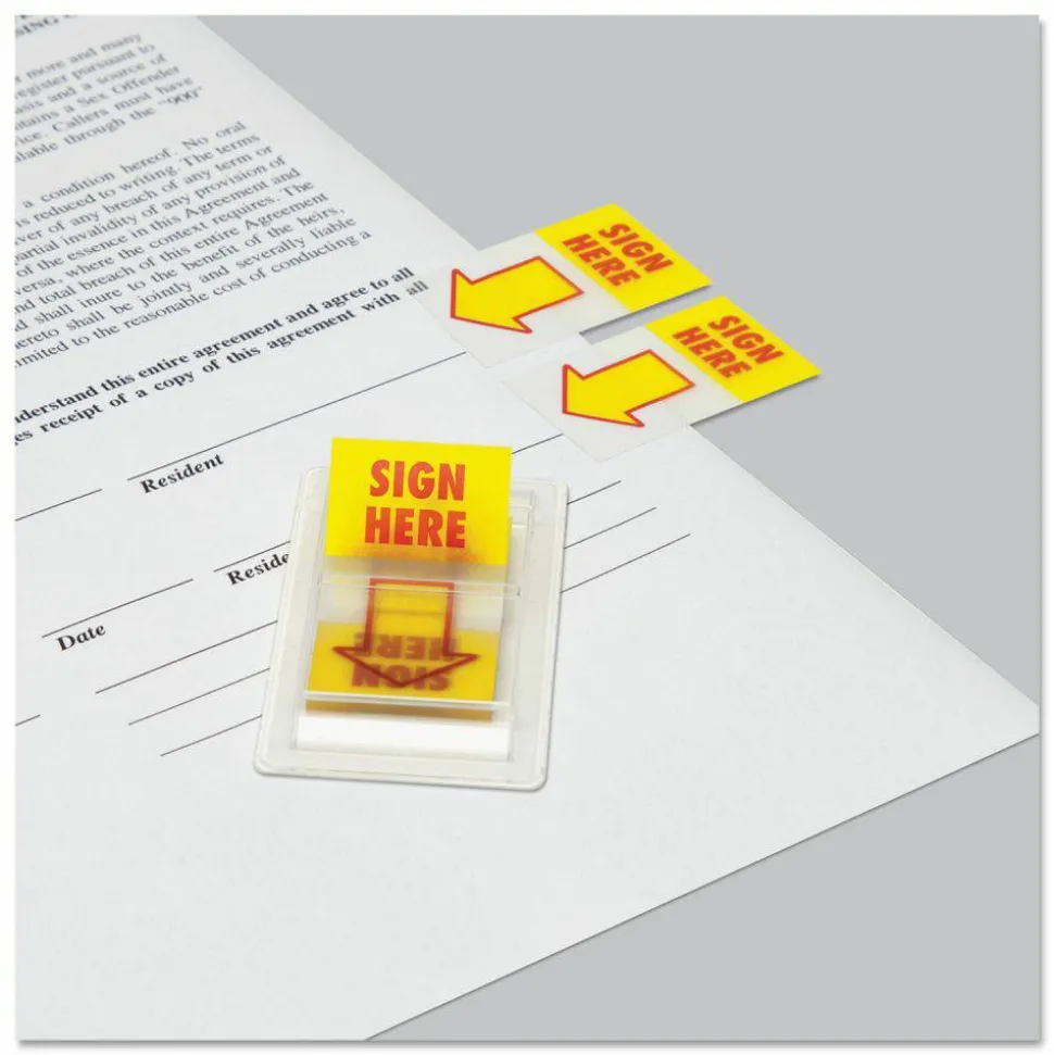 Universal Arrow Page Flags, "Sign Here", Yellow/Red, 50 Flags/Dispenser, 2 Dispensers/Pack