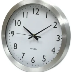 Universal Brushed Aluminum Wall Clock, 12" Overall Diameter, Silver Case, 1 AA (sold separately)
