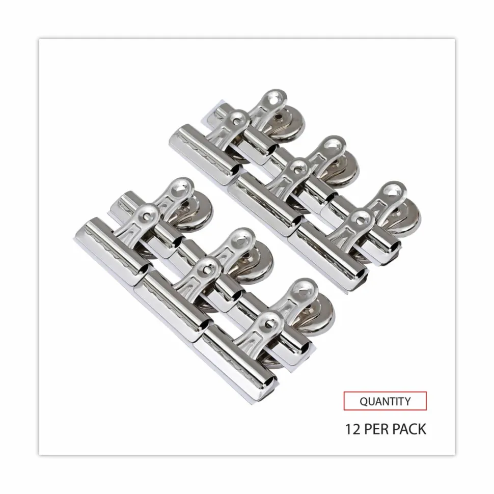 Universal Bulldog Magnetic Clips, Medium, Nickel, 12/Pack