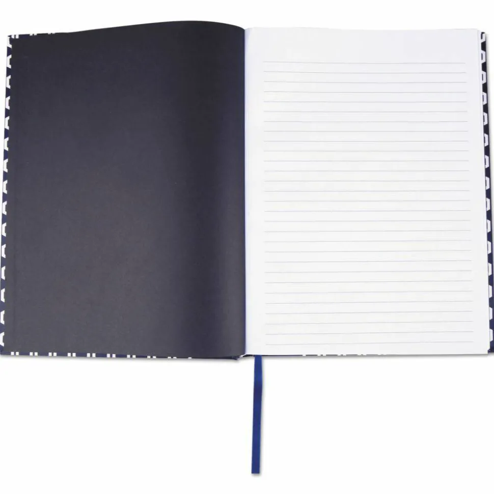 Universal Casebound Hardcover Notebook, 1-Subject, Wide/Legal Rule, Dark Blue/White Cover, (150) 10.25 x 7.63 Sheets