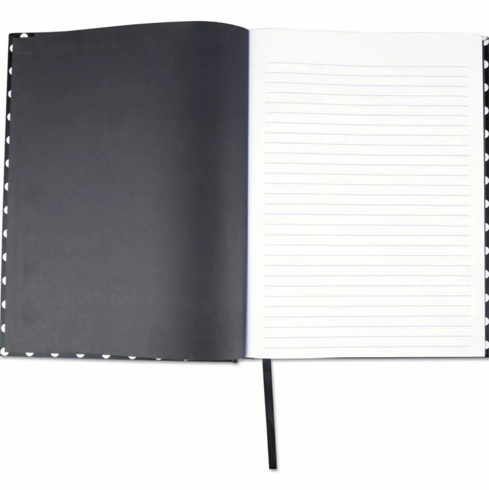 Universal Casebound Hardcover Notebook, 1-Subject, Wide/Legal Rule, Black/White Cover, (150) 10.25 x 7.63 Sheets