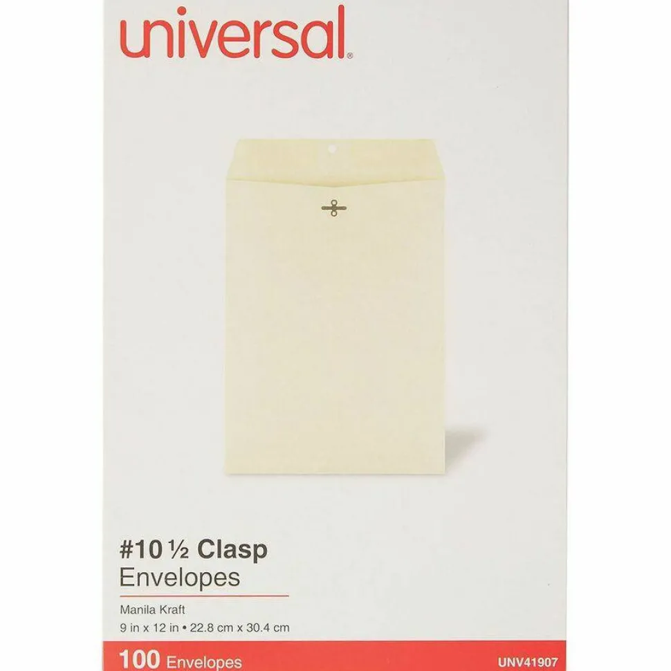 Universal Center-Seam 9" x 12" Manila Envelopes, Clasp Closure, 32 Lb, Brown Kraft, Box Of 100