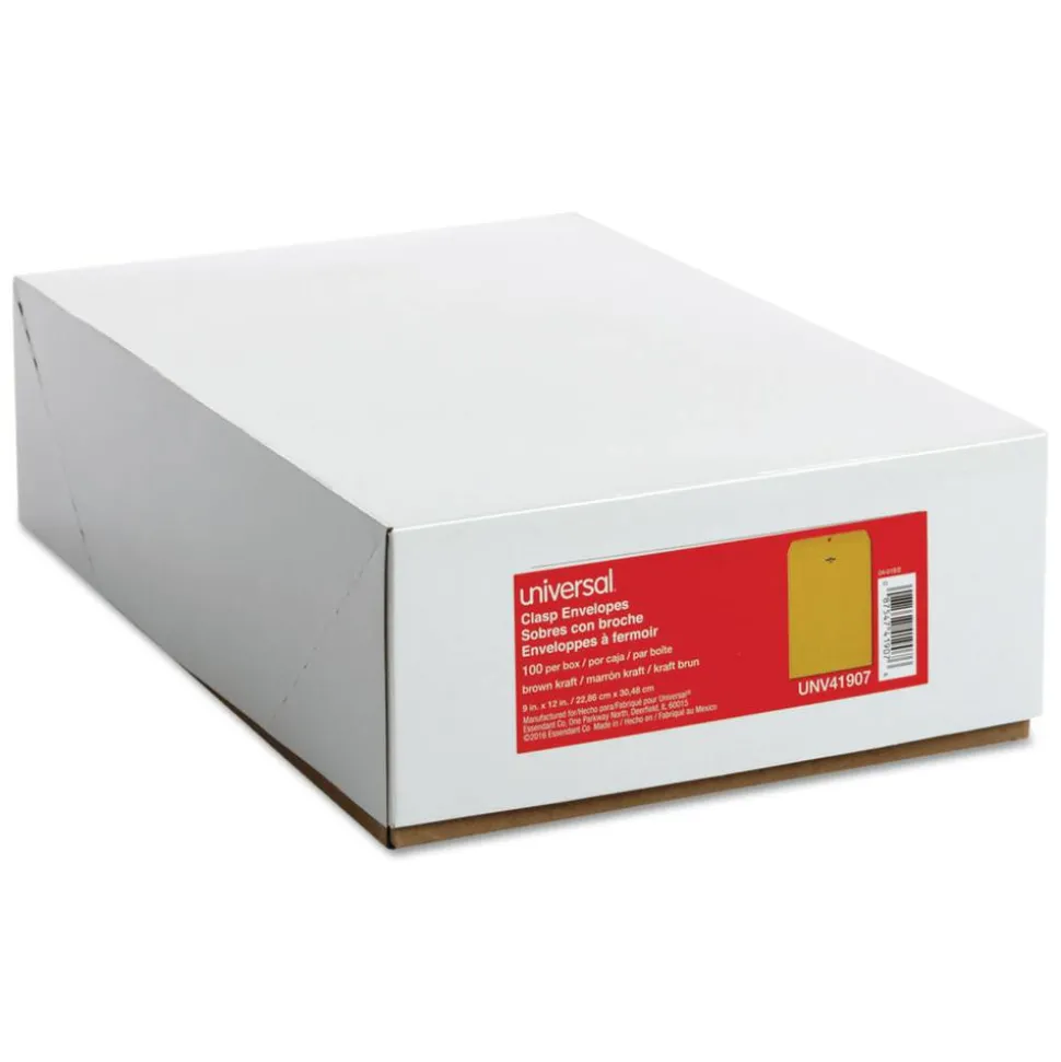 Universal Center-Seam 9" x 12" Manila Envelopes, Clasp Closure, 32 Lb, Brown Kraft, Box Of 100