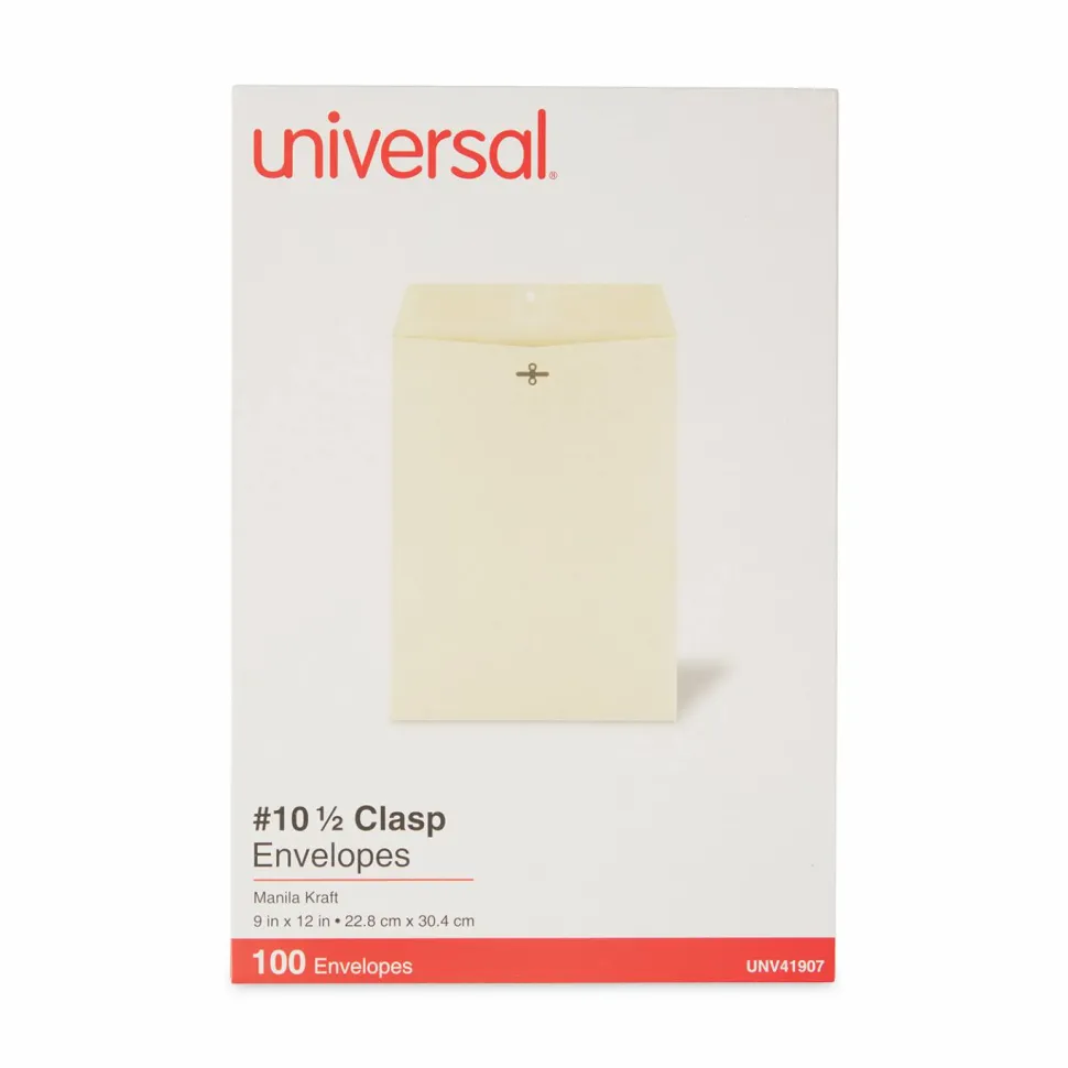 Universal Center-Seam 9" x 12" Manila Envelopes, Clasp Closure, 32 Lb, Brown Kraft, Box Of 100