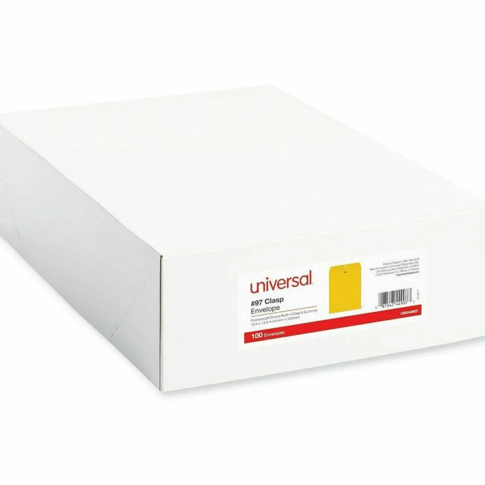 Universal Center-Seam 10" x 13" Manila Envelopes, Clasp Closure, 32 Lb, Brown Kraft, Box Of 100