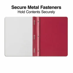 Universal Clear Front Report Cover, Prong Fastener, 0.5" Capacity, 8.5 x 11, Clear/Red, 25/Box