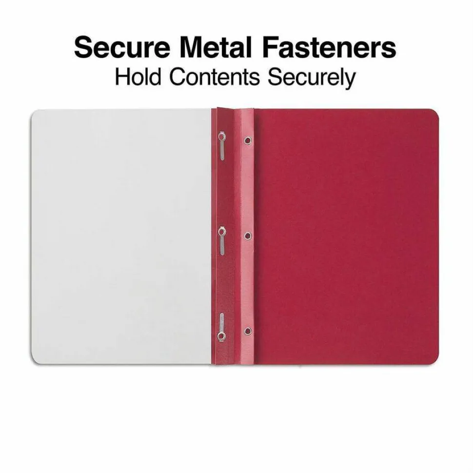 Universal Clear Front Report Cover, Prong Fastener, 0.5" Capacity, 8.5 x 11, Clear/Red, 25/Box