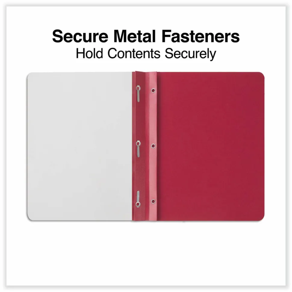 Universal Clear Front Report Cover, Prong Fastener, 0.5" Capacity, 8.5 x 11, Clear/Red, 25/Box