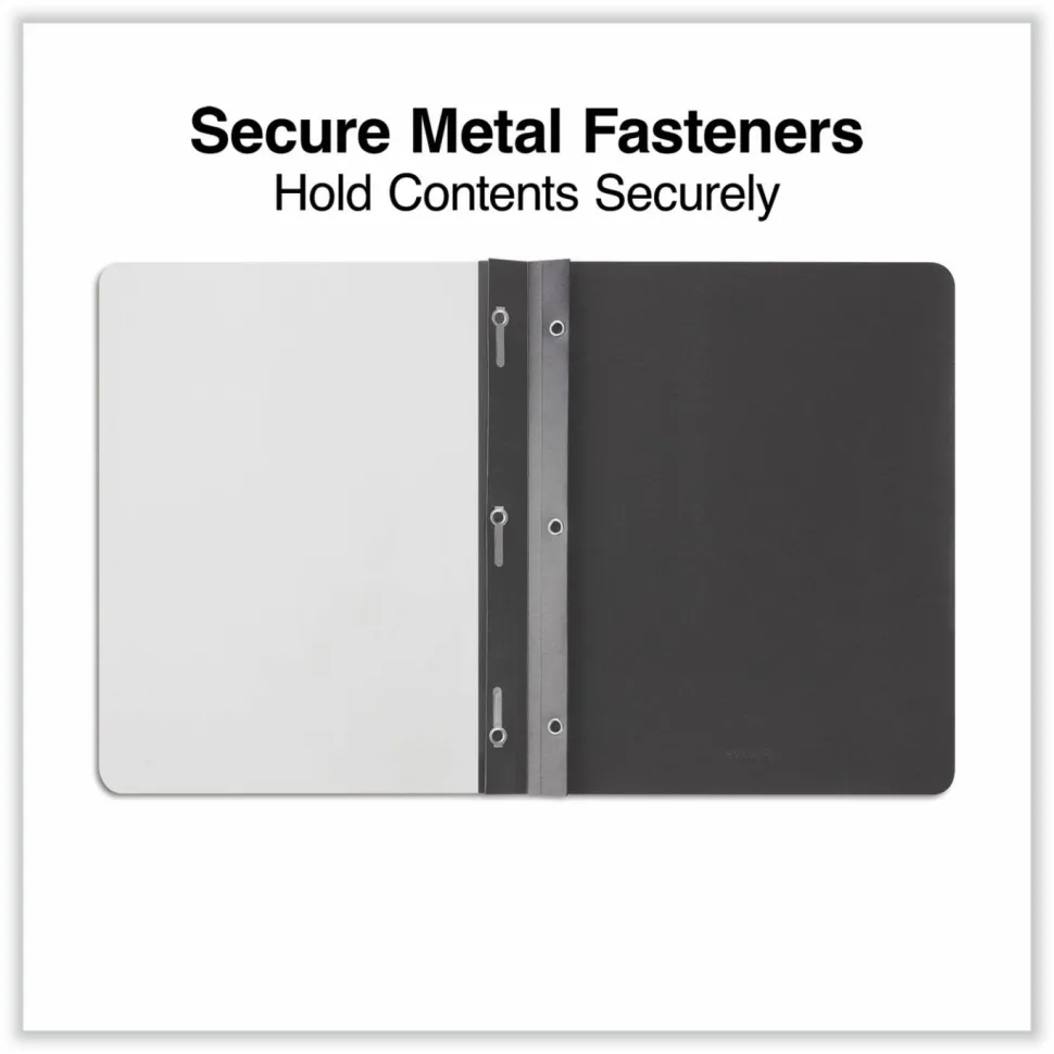 Universal Clear Front Report Cover with Fasteners, Three-Prong Fastener, 0.5" Capacity, 8.5 x 11, Clear/Black, 25/Box