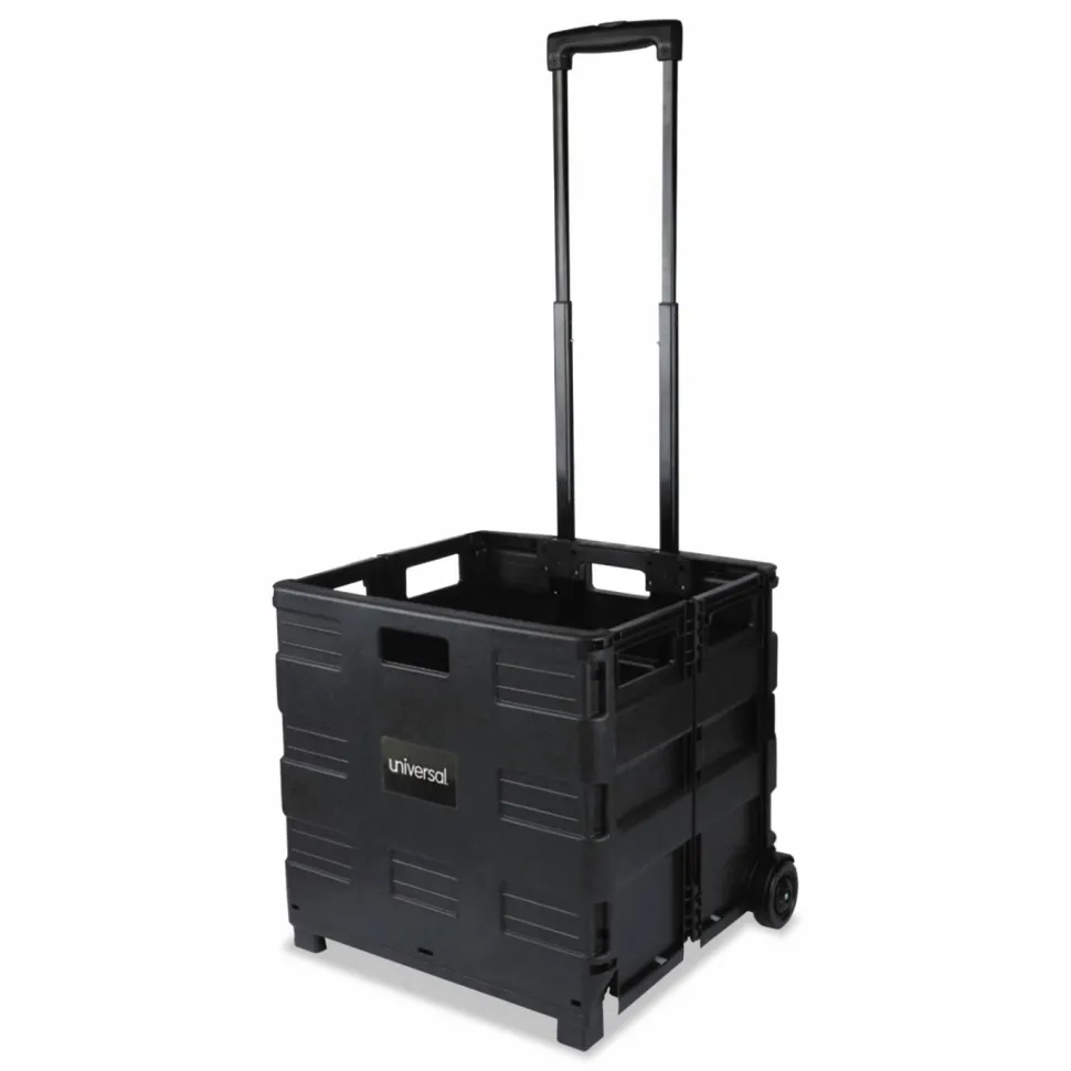 Universal Collapsible Mobile Storage Crate, Plastic, 18.25 x 15 x 18.25 to 39.37, Black