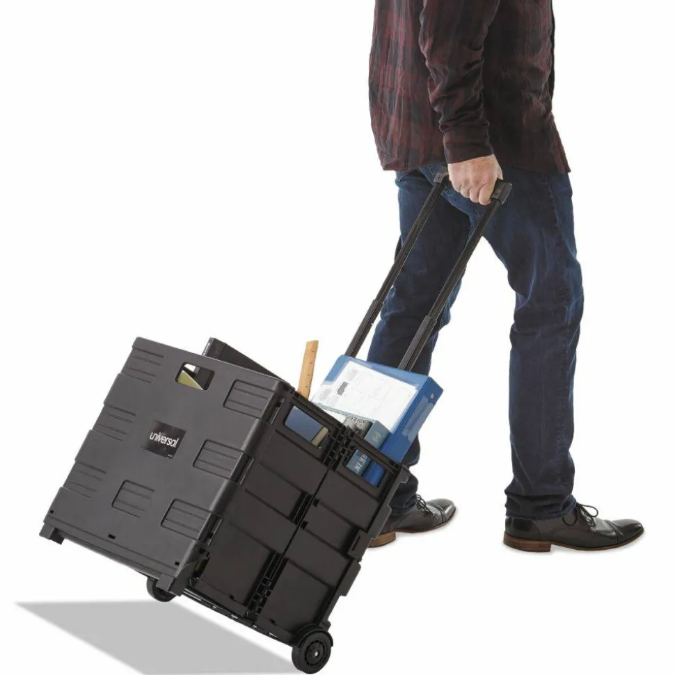 Universal Collapsible Mobile Storage Crate, Plastic, 18.25 x 15 x 18.25 to 39.37, Black