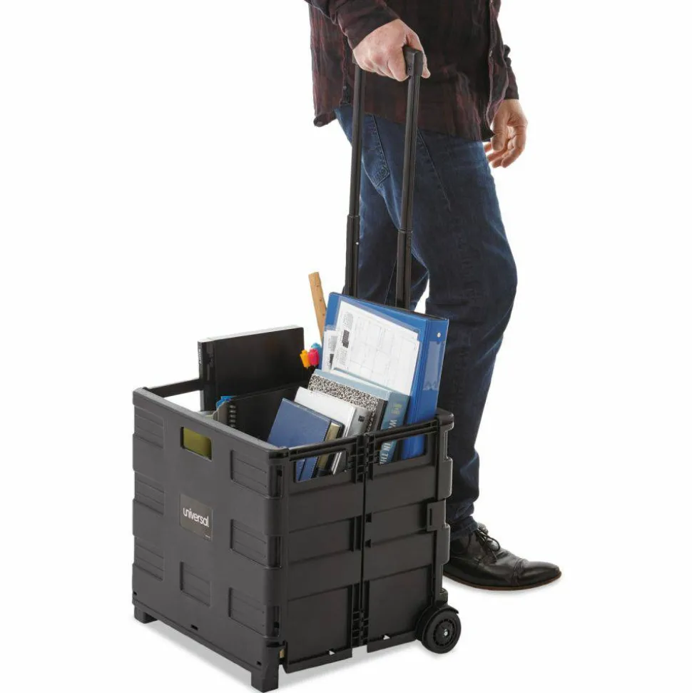 Universal Collapsible Mobile Storage Crate, Plastic, 18.25 x 15 x 18.25 to 39.37, Black