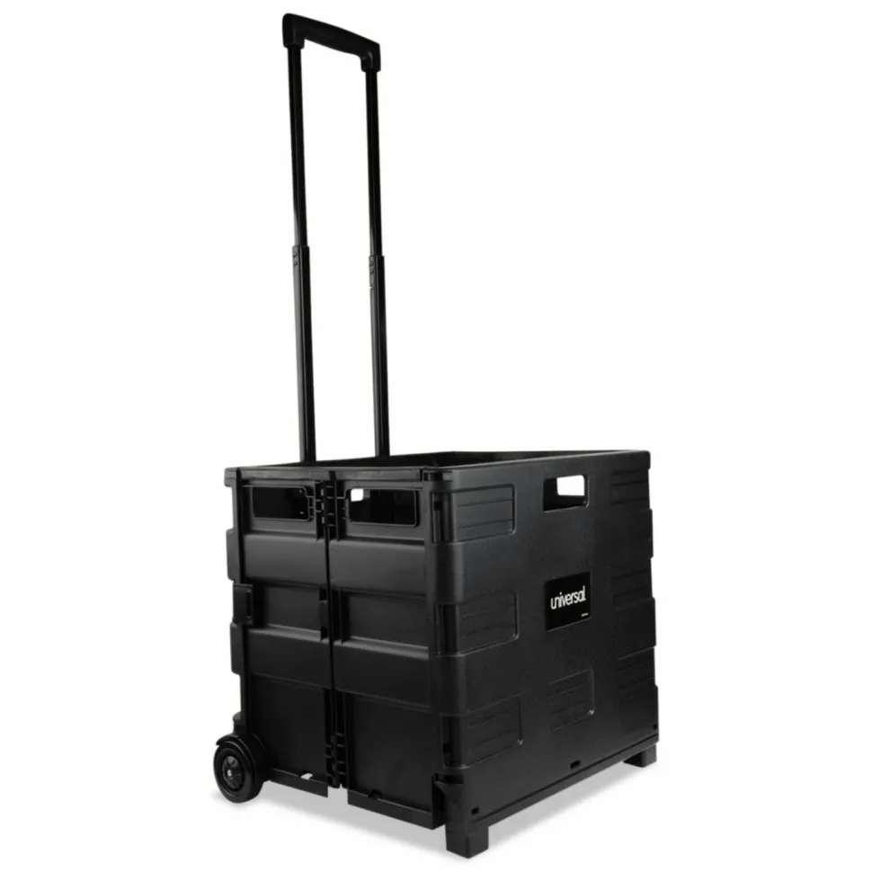 Universal Collapsible Mobile Storage Crate, Plastic, 18.25 x 15 x 18.25 to 39.37, Black