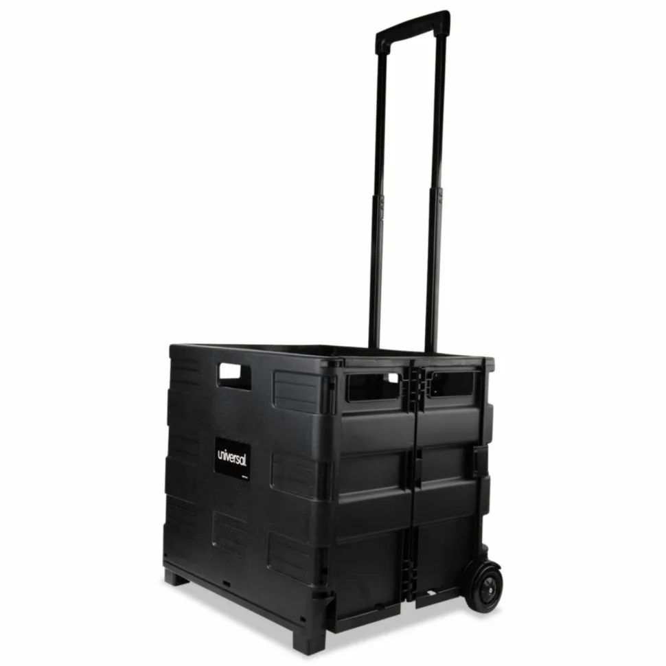 Universal Collapsible Mobile Storage Crate, Plastic, 18.25 x 15 x 18.25 to 39.37, Black