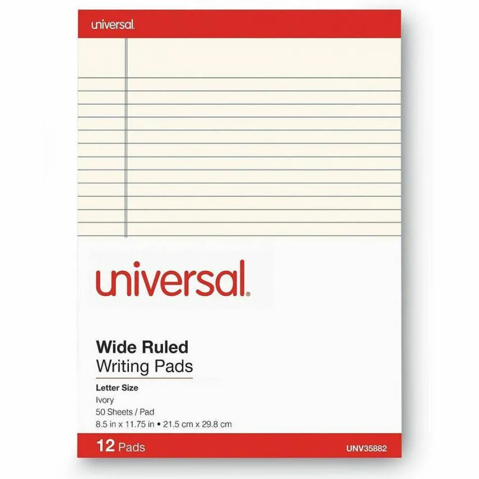 Universal Color Perforated Notepads, 8 1/2" x 11", Legal Ruled, 100 Pages (50 Sheets), Ivory, Pack Of 12