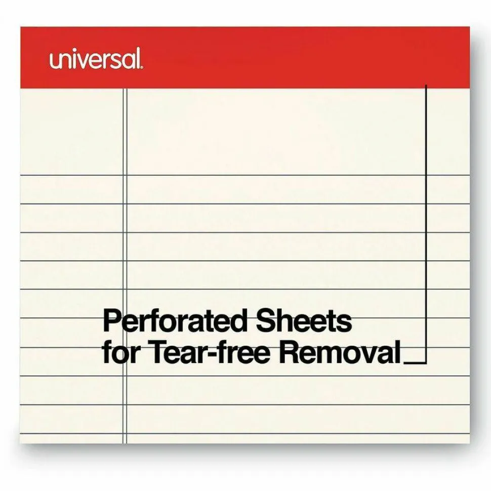 Universal Color Perforated Notepads, 8 1/2" x 11", Legal Ruled, 100 Pages (50 Sheets), Ivory, Pack Of 12