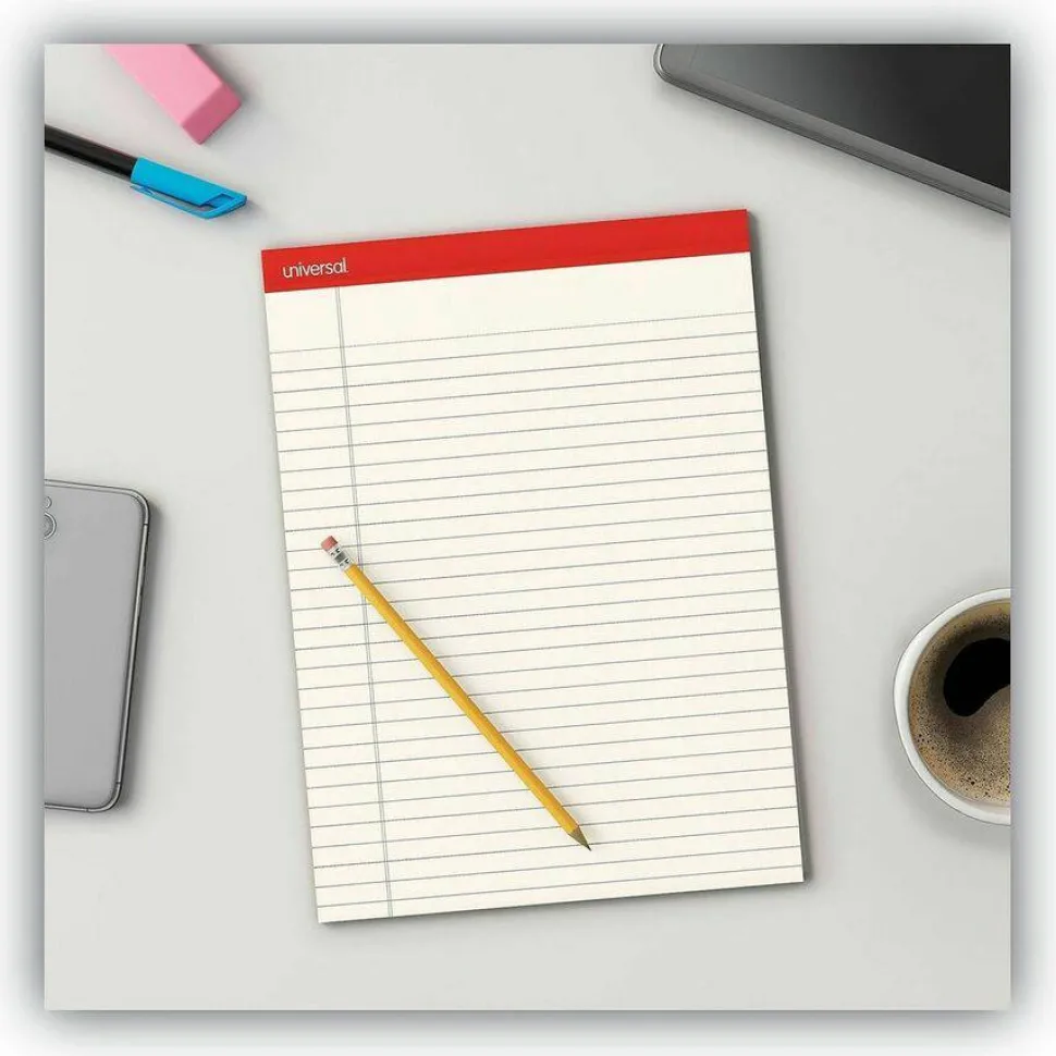 Universal Color Perforated Notepads, 8 1/2" x 11", Legal Ruled, 100 Pages (50 Sheets), Ivory, Pack Of 12
