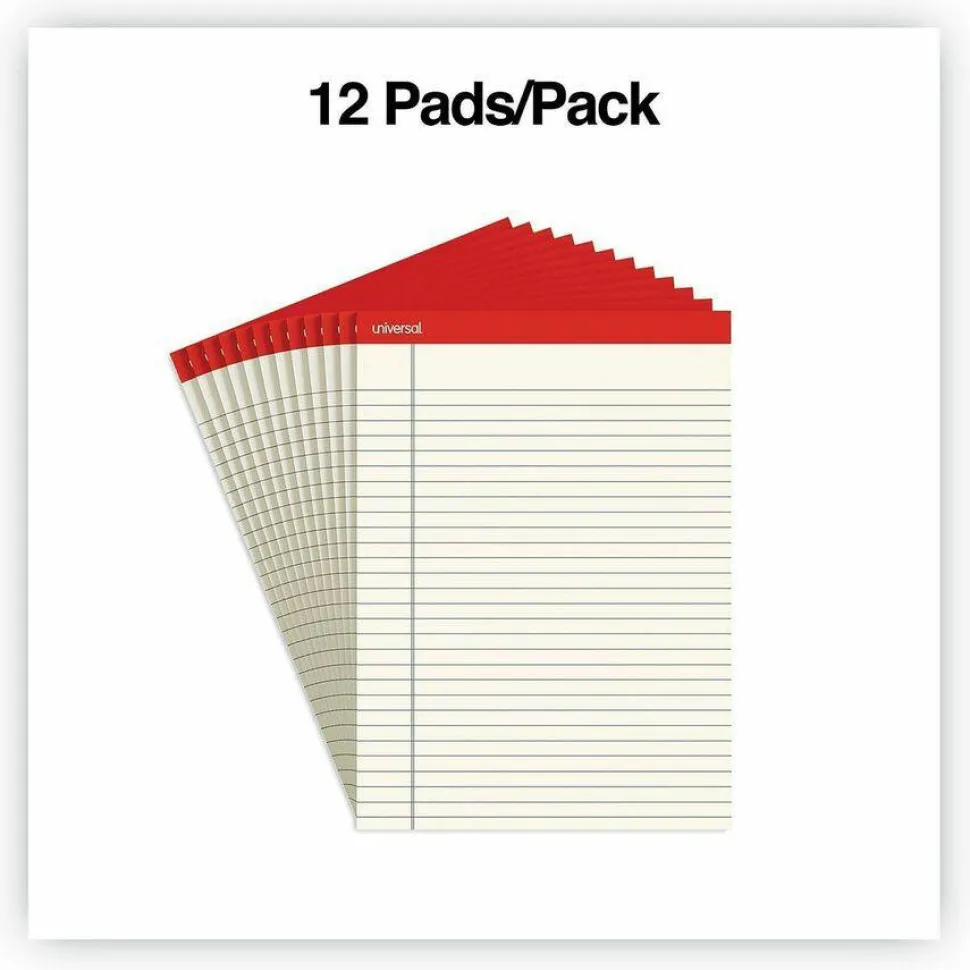 Universal Color Perforated Notepads, 8 1/2" x 11", Legal Ruled, 100 Pages (50 Sheets), Ivory, Pack Of 12