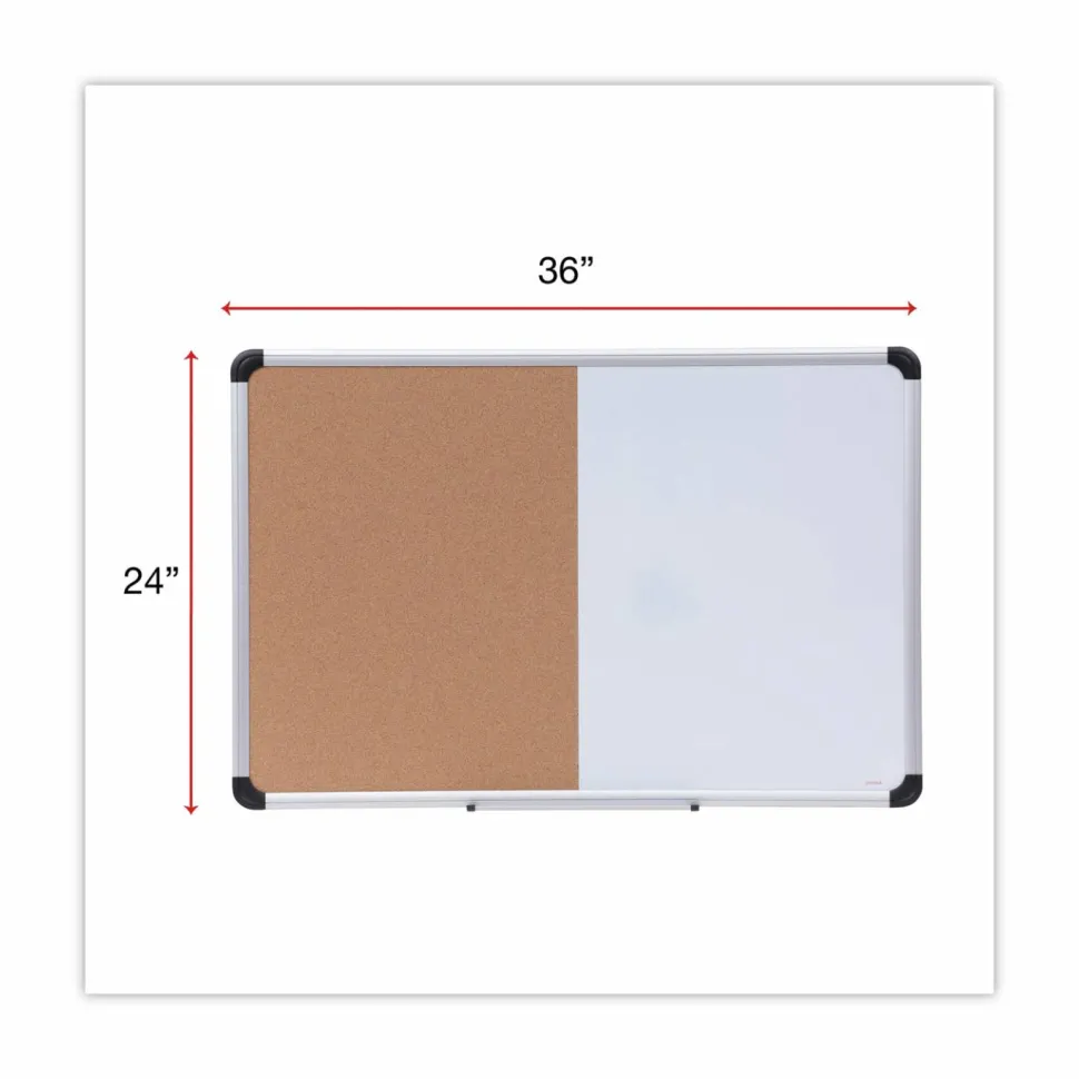 Universal Combination Dry Erase/Bulletin Board, 36" x 24", Tan/White Surface, Black/Satin Aluminum Frame
