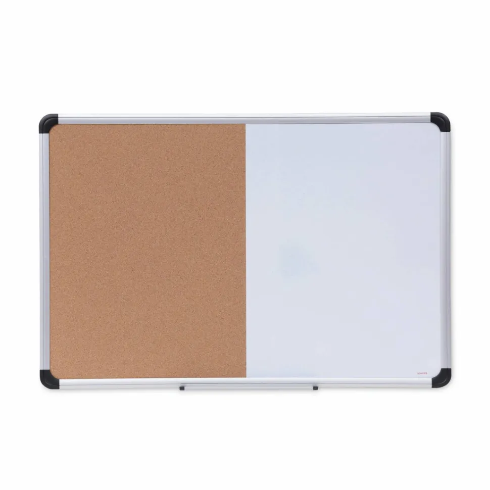 Universal Combination Dry Erase/Bulletin Board, 36" x 24", Tan/White Surface, Black/Satin Aluminum Frame