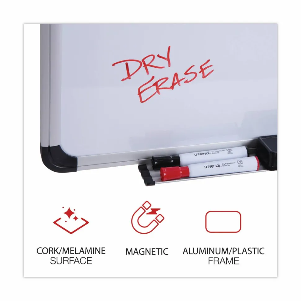 Universal Combination Dry Erase/Bulletin Board, 36" x 24", Tan/White Surface, Black/Satin Aluminum Frame