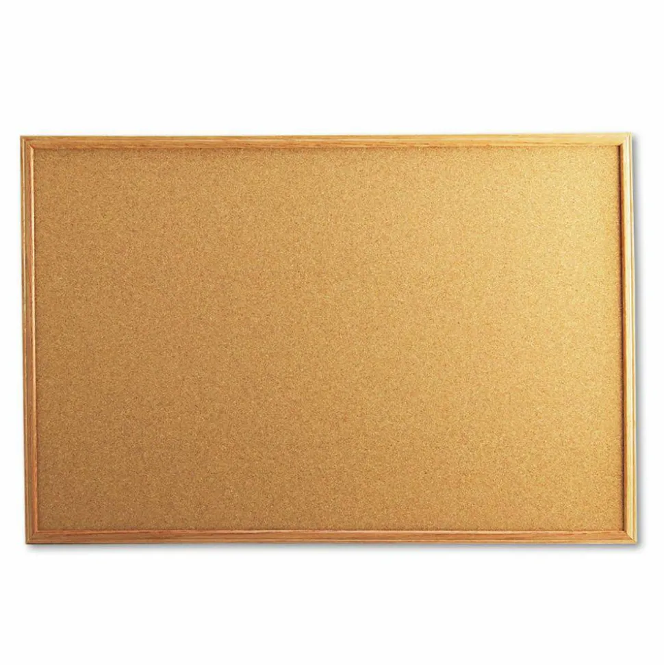Universal Cork Board with Oak Style Frame, 36" x 24", Tan Surface, Oak Finished Wood Frame