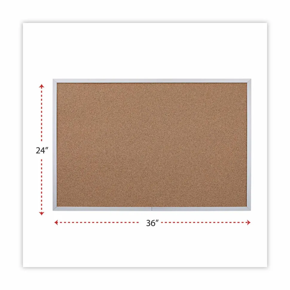Universal Cork Bulletin Board, 36" x 24", Tan Surface, Satin Aluminum Frame