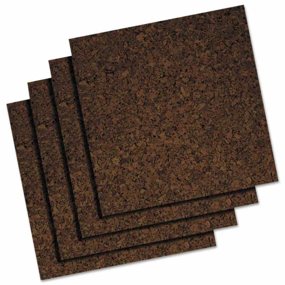 Universal Cork Tile Panels, Authentic Natural Cork Surface, 12" x 0.38" x 12", Dark Brown, 4/Pack