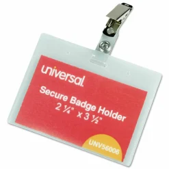 Universal Deluxe Clear Badge Holder w/Garment-Safe Clips, 2.25 x 3.5, White Insert, 50/Box