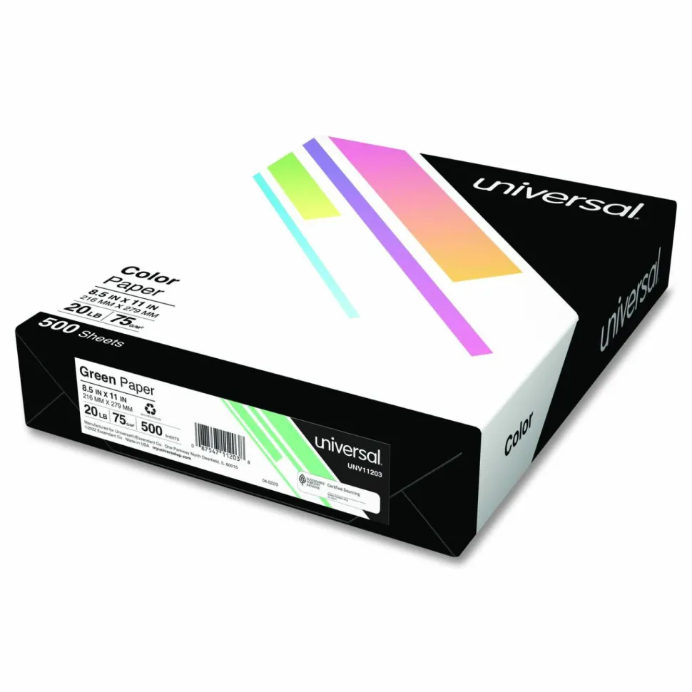 Universal Deluxe Colored Paper, 20 lb Bond Weight, 8.5 x 11, Green, 500/Ream
