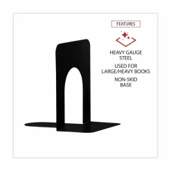 Universal Deluxe Economy Bookends, Nonskid Base, 4.75 x 5.25 x 5, Heavy Gauge Steel, Black, Pair