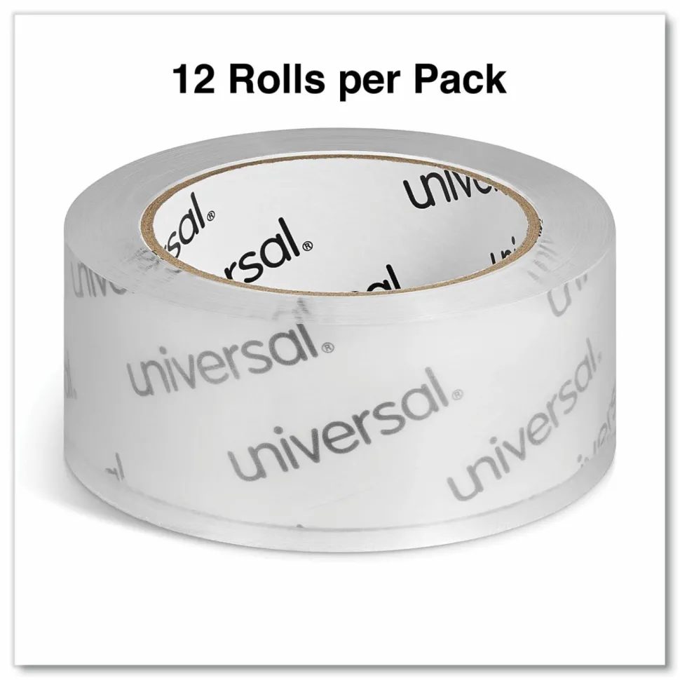 Universal Deluxe General-Purpose Acrylic Box Sealing Tape, 3" Core, 1.88" x 109 yds, Clear, 12/Pack