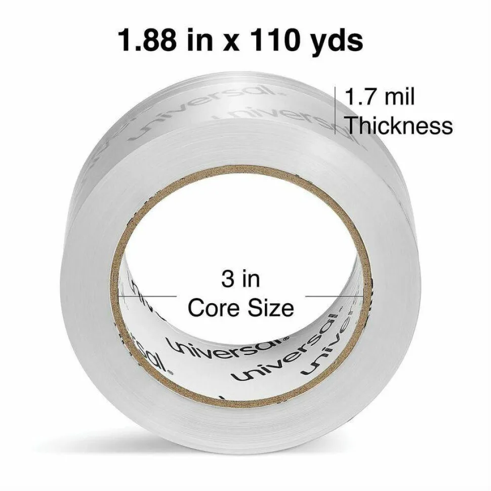 Universal Deluxe General-Purpose Acrylic Box Sealing Tape, 3" Core, 1.88" x 109 yds, Clear, 12/Pack