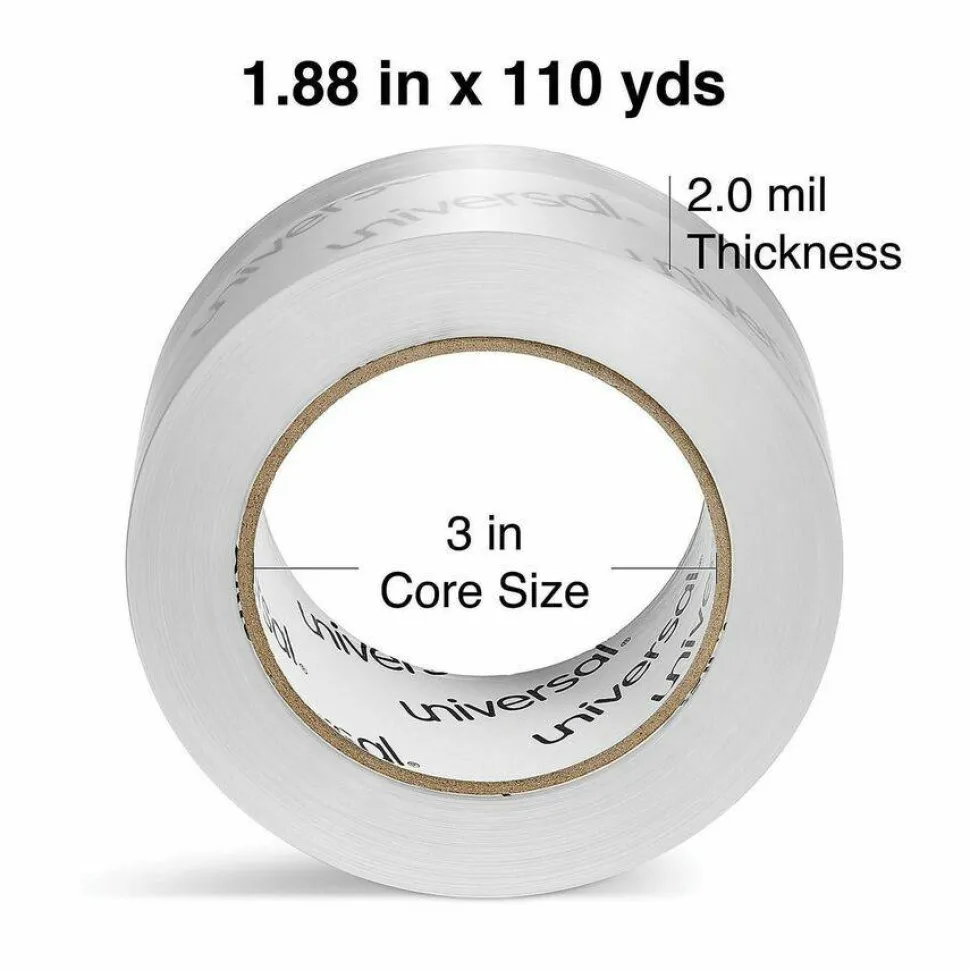 Universal Deluxe General-Purpose Acrylic Box Sealing Tape, 2 mil, 3" Core, 1.88" x 109 yds, Clear, 6/Pack