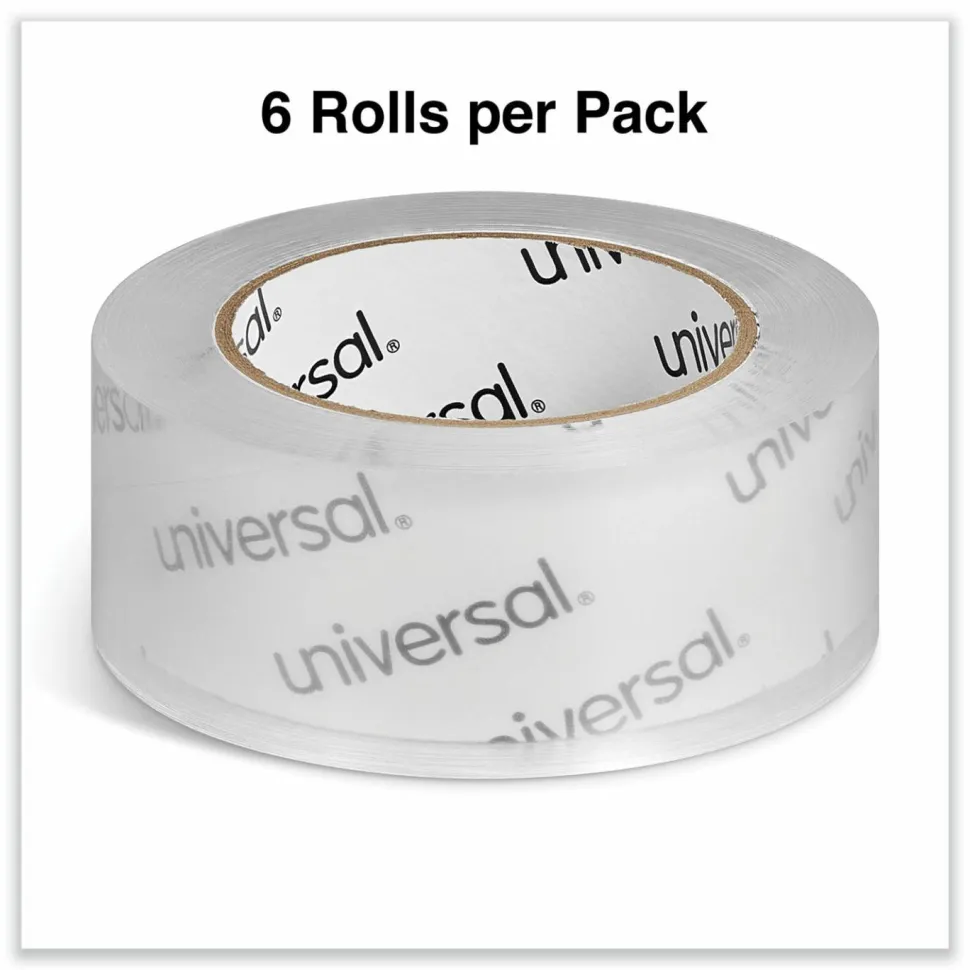 Universal Deluxe General-Purpose Acrylic Box Sealing Tape, 2 mil, 3" Core, 1.88" x 109 yds, Clear, 6/Pack