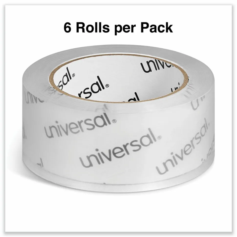 Universal Deluxe General-Purpose Acrylic Box Sealing Tape, 1.7 mil, 3" Core, 1.88" x 109 yds, Clear, 6/Pack