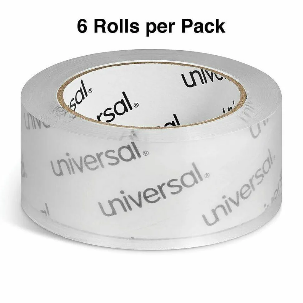 Universal Deluxe General-Purpose Acrylic Box Sealing Tape, 1.7 mil, 3" Core, 1.88" x 109 yds, Clear, 6/Pack