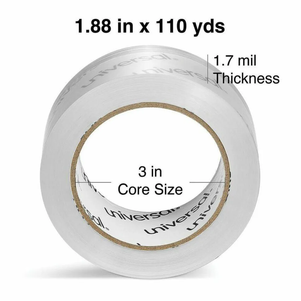 Universal Deluxe General-Purpose Acrylic Box Sealing Tape, 1.7 mil, 3" Core, 1.88" x 109 yds, Clear, 6/Pack