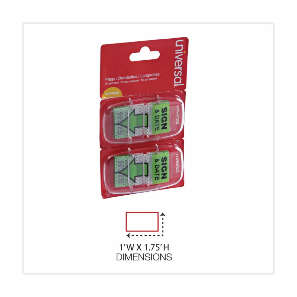 Universal Deluxe Message Arrow Flags, "Sign and Date", Green, 100/Pack