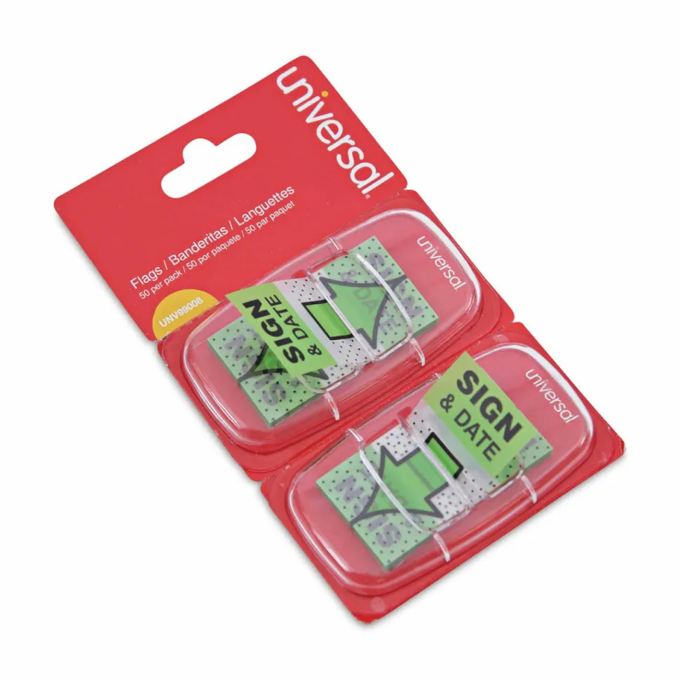 Universal Deluxe Message Arrow Flags, "Sign and Date", Green, 100/Pack