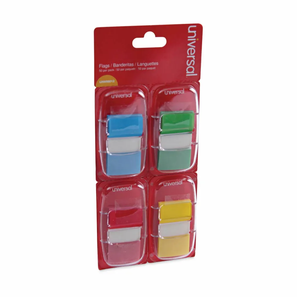 Universal Deluxe Pop-Up Page Flags, 1 x 1.75, Four Assorted Colors, 50 Flags/Dispenser, 4 Dispensers/Pack