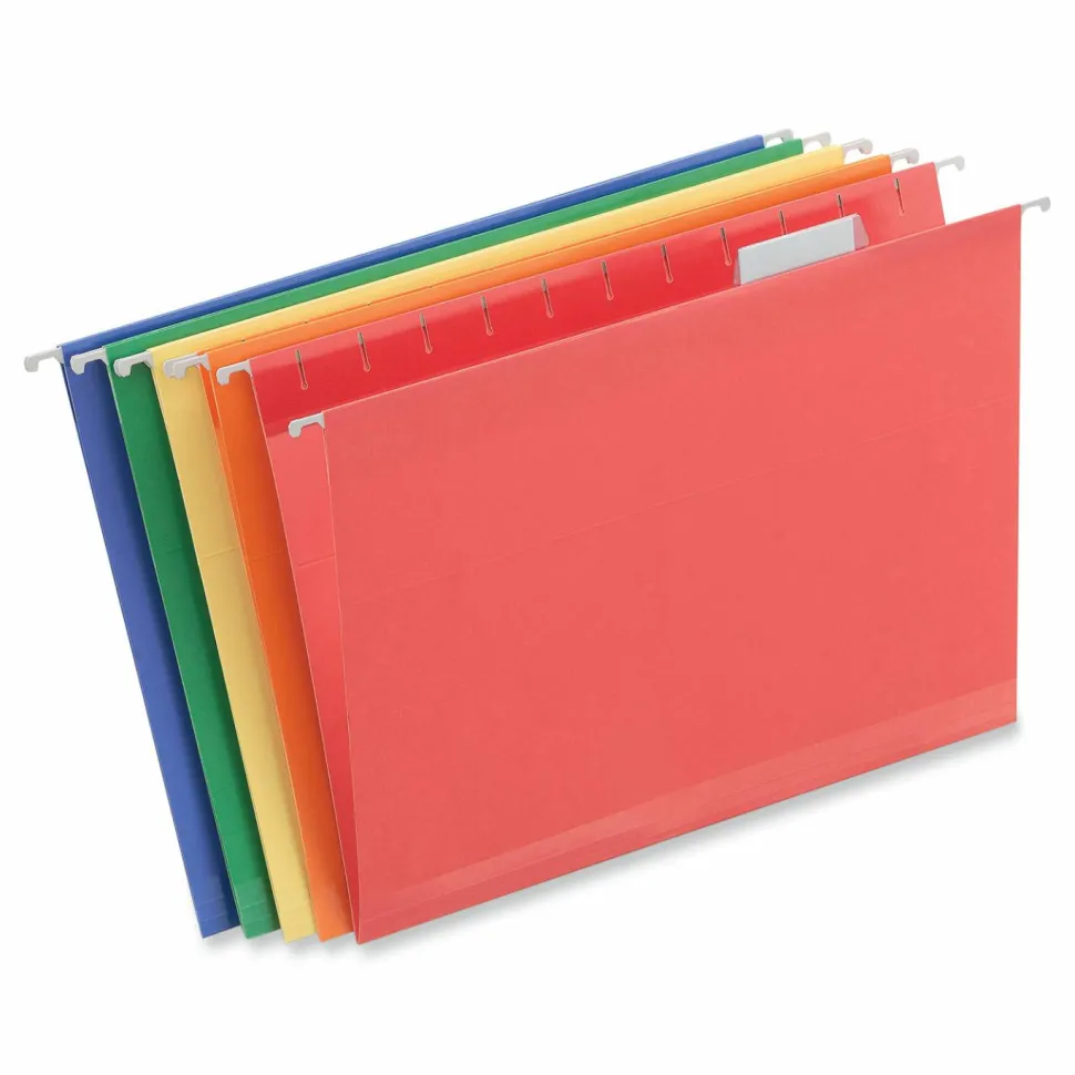 Universal Deluxe Reinforced Recycled Hanging File Folders, Letter Size, 1/5-Cut Tabs, Assorted, 25/Box